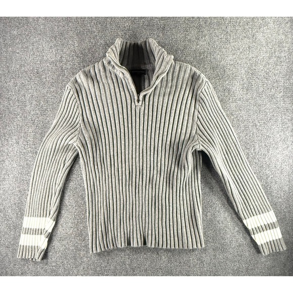 Banana Republic Other - Banana Republic Mens Grey Ribbed Quarter Zip Sweater Varsity Stripe Large